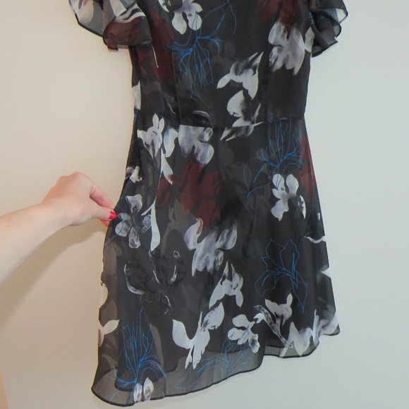 REISS Gray V Neck Floral Sheer Midi Dress - US Size 6 - Picture 11 of 11
